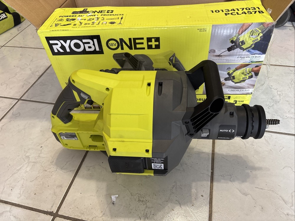 Ryobi ONE+ 18V Drain Auger 35 ft Cable, Auto Feed/Retract ( Tool Only ) PCL457