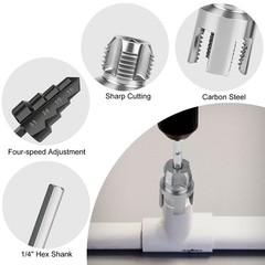 PVC Pipe Threader Kit 1/2&Prime; 3/4&Prime; Internal External Threading Dies+Step Drill Bit
