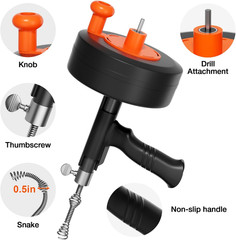 Drain Auger, 25FT Snake Drain Hair Removal Tool, Drill Powered and Manual Drain