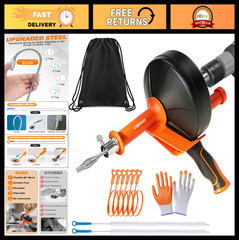 25FT Drain Auger Snake Kit with Drill Adapter, Clog Removal Tool for Kitchen & B