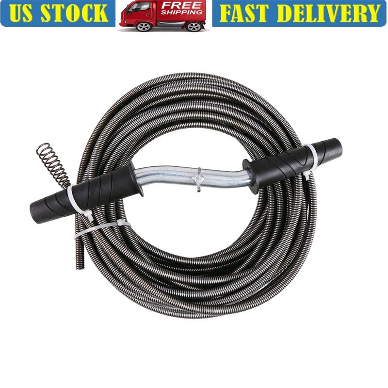 Drain Auger 25ft Manual Drain Snake Clogs Hand Crank High Carbon Steel Cable New