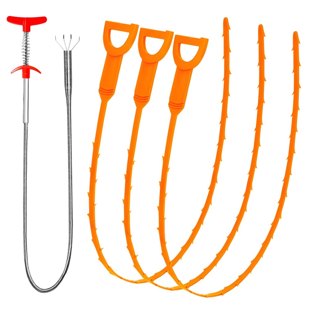 Drain Clog Remover, 25inch Snake Hair Remover(3pcs), 25 inch, Orange