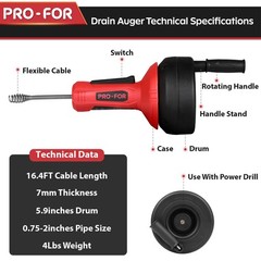 -FOR Drain Auger, 16.4FT Plumbing Snake Drain Clog , Manual & Drill Powered D&hellip;