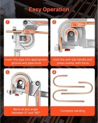 3-in-1 Tube Bender 1/4 3/8 1/2 OD Manual 180&deg; Pipe Bending Tool HVAC