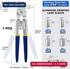 Sanuke Wire Rope Crimping Swaging Tool Cable Crimps up to 2.0mm with 140pcs 4siz