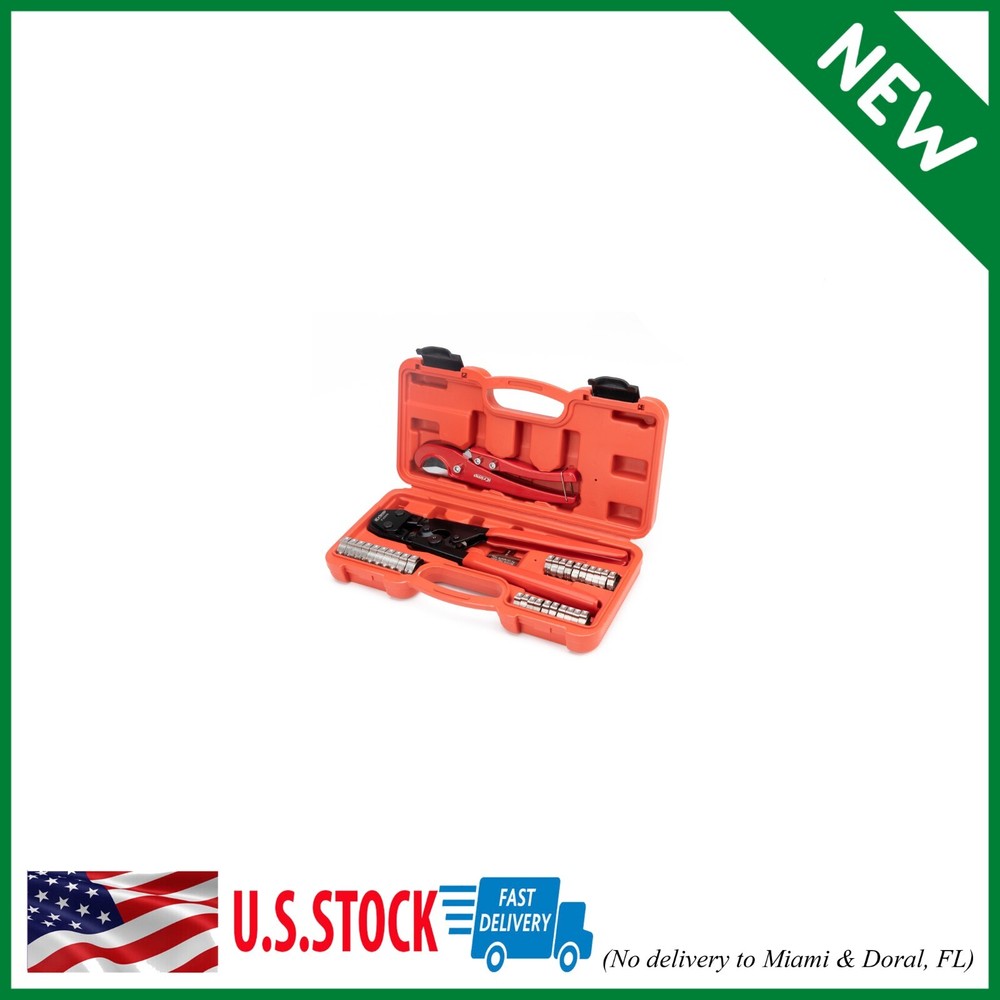 PEX Clamp Tool Kit 3 8-1 w Rings & Tubing Cutter &ndash; All-in-one Crimping Set