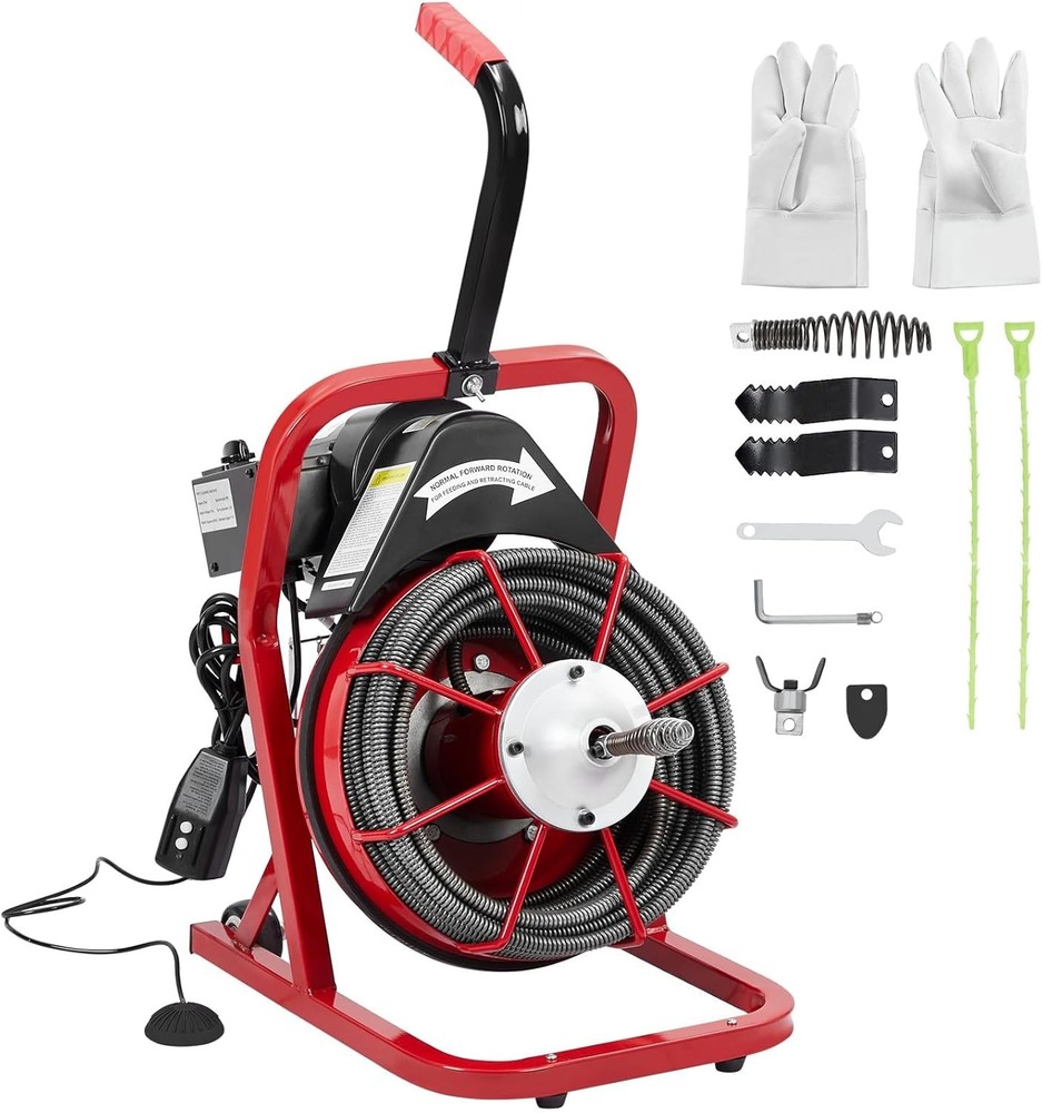 Sewer Snake, Drain Cleaner Machine, 75 ft x 3/8 inch Semi-Auto Drain Snake
