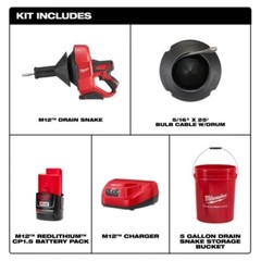 Milwaukee CANADA 12V Lithium-Ion Cordless Auger Snake Drain Cleaning Kit