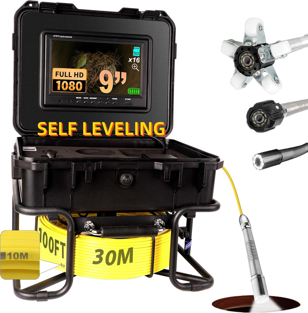 1080P HD Sewer Camera 30M, Waterproof Borescope with DVR & 32GB SD Card