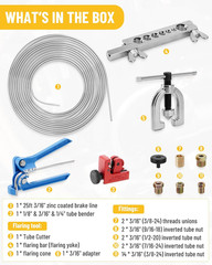 25 Ft 3/16In Zinc-Plated Brake Line Flaring Tool Kit Includes 3-In-1 Tube Bender