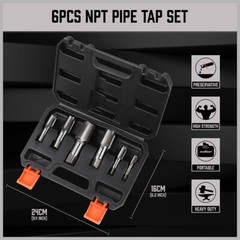 6PC NPT Pipe Tap Set 1/8&Prime; 1/4&Prime; 3/8&Prime; 1/2&Prime; 3/4&Prime; and 1&Prime; With Case Carbon Steel Inch