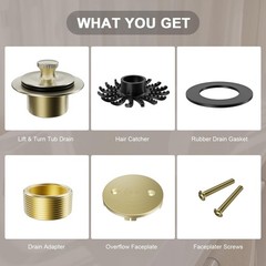 Brushed Gold Tub Drain Stopper Bathtub Drain, Hair