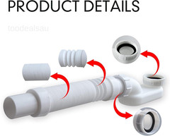 Bathtub Shower Drain Pipe, Low Profile Flat 1 1/2 P Trap Kit, Flexible White