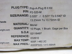Curtis Wright P2-520-M Pop-A-Plug Heat Exchanger Tube Plugging System