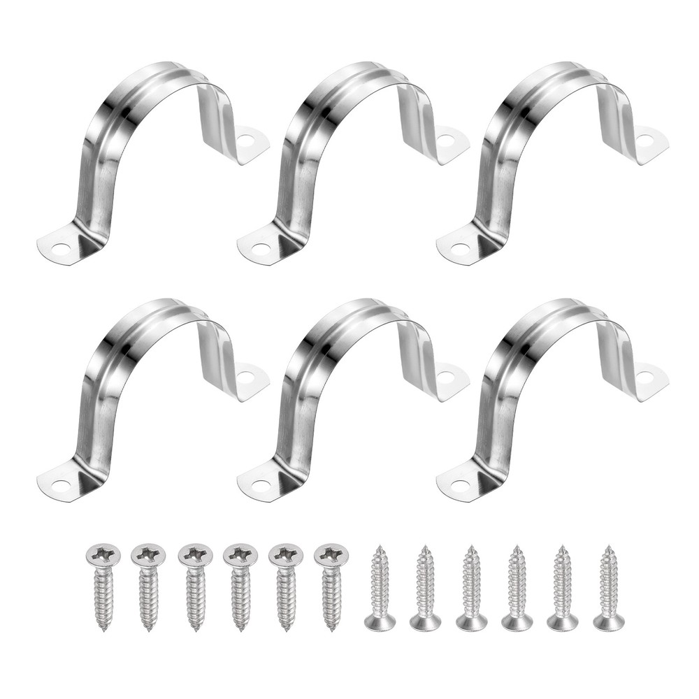6Pcs 50mm(2&Prime;)304 Stainless Steel Rigid Pipe Strap with Screws, Silver