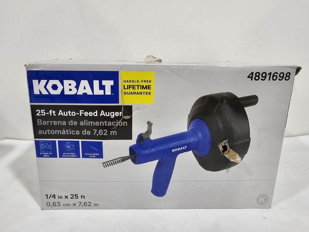 Kobalt 25ft Auto-Feeder Auger Hand or Drill 4891698 1/4IN &times; 25FT NEW Open Box