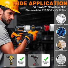 Double-Blade PVC Pipe Reamer Kit (1/2&Prime; to 4&Prime;) 8PCS into Standard 1/2&Prime; Drills&hellip;.