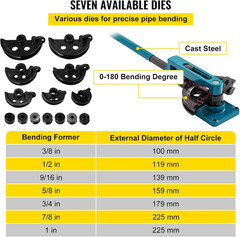 Durable Manual Pipe Tube Bender with 7 Dies & Digital Level Gauge