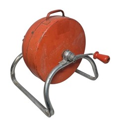 Vintage Hand Crank Drain Auger Snake Reel Industrial Plumber Tool Orange Steel