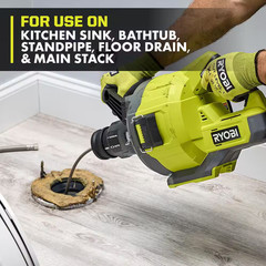 ONE+ 18V Cordless Drain Auger with 35 Ft Cable, LED Light, Auto Feed/Retract, Ca