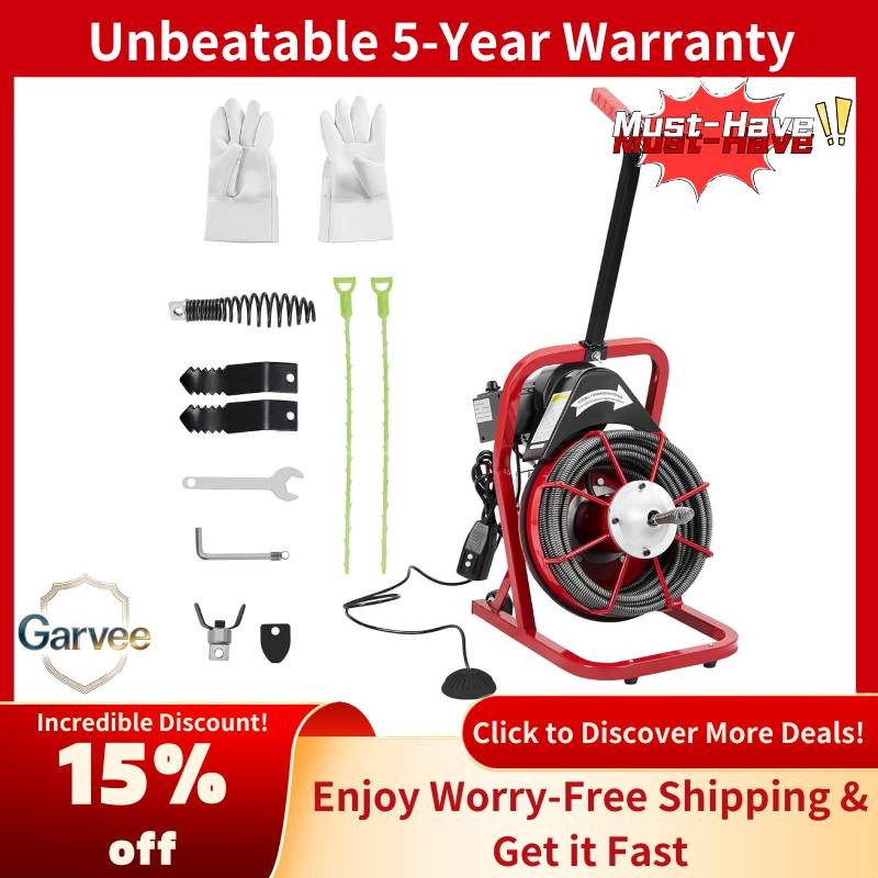 Heavy-Duty 75FT Drain Snake Machine | 1700 RPM Motor, Includes 4 Cutter Heads