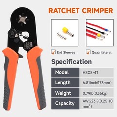 iCrimp Square Self-adjustable Wire Ferrule Crimping Tool for AWG23-7 Bootlace En