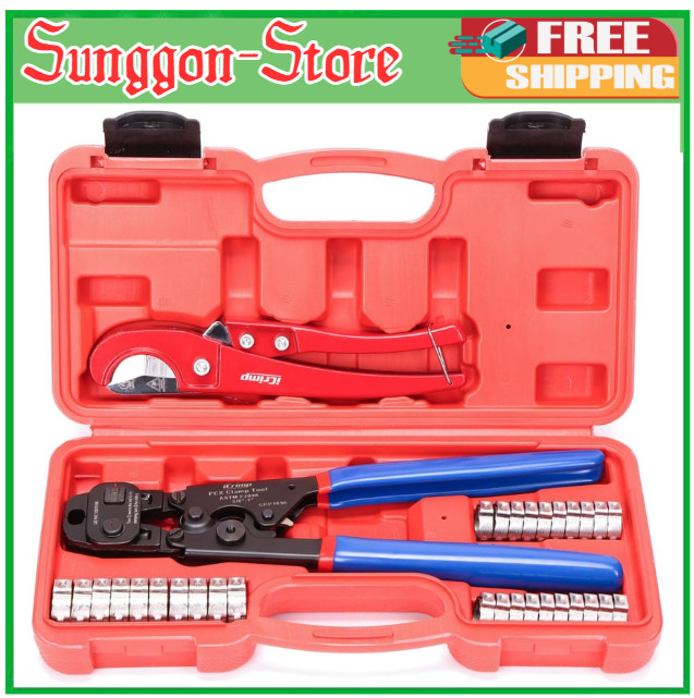 PEX Clamp Tool Kit 3 8-1 w Rings & Tubing Cutter &ndash; All-in-one Crimping Set
