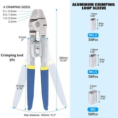 Glarks Up to 2.2mm Wire Rope Crimping Tool with 150Pcs 3 Size Aluminum Double Ba