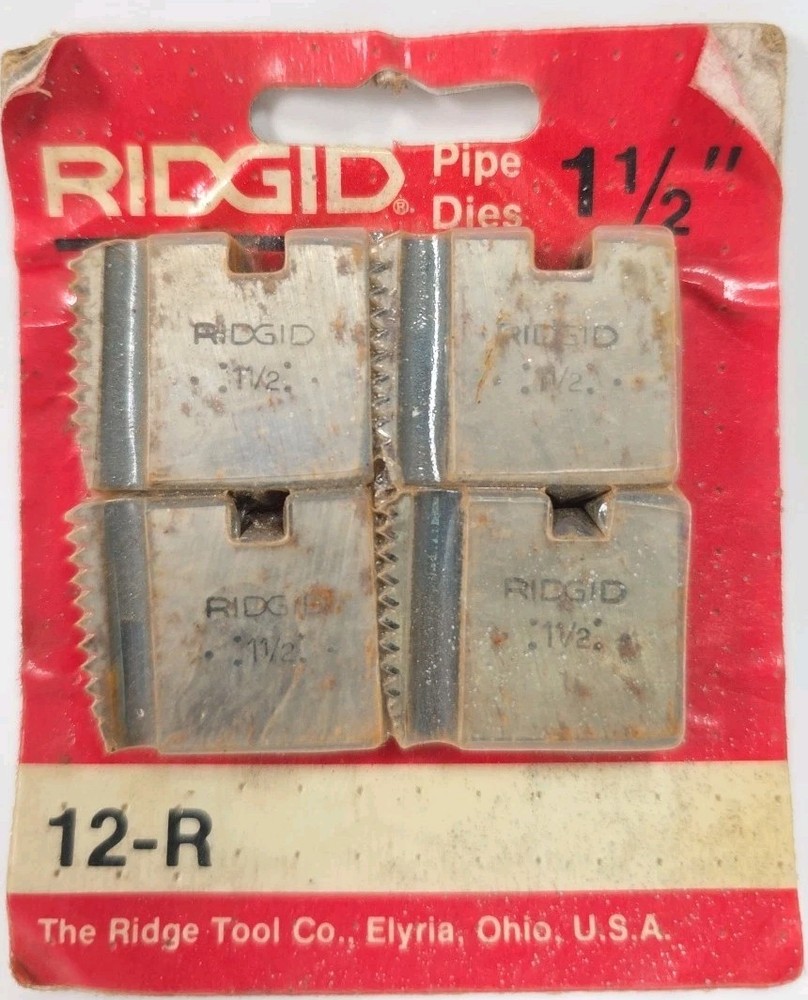 Ridgid 12R 37845 Alloy Pipe Threading Dies 1 1/2&Prime; NPT RH 11 1/2 TPI Set of 4 USA