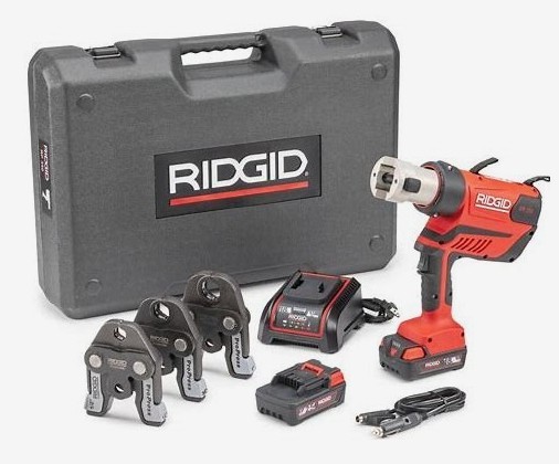 RP350 RIDGID PRESS TOOL W/ 3 JAWS, 2 BATTERIES, CHARGER AND CASE