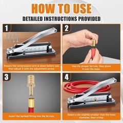 Heavy Duty Bench Hose Crimper Kit Ferrules 50x 0.593&Prime; & 50x 0.625&Prime; ID Ferrule