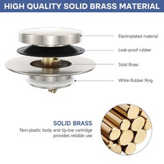 Brushed Nickel Universal Tip Toe Tub Stopper, Pop Up Bathtub