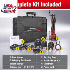 18V Electric Crimping Tool Kit for Copper Pipe with 3 Jaws & Batteries
