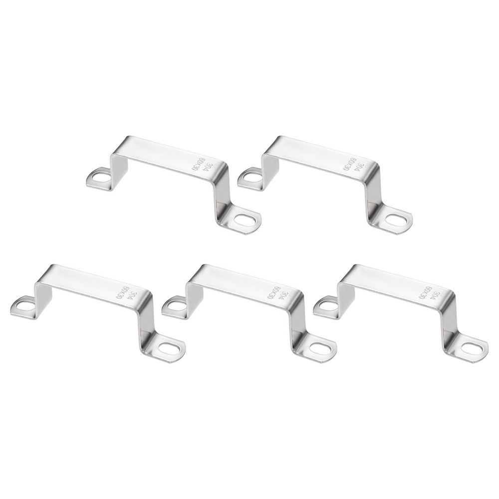 5pcs Square Pipe Clamp 60x30mm 304 Stainless Steel Tube Buckle, Silver
