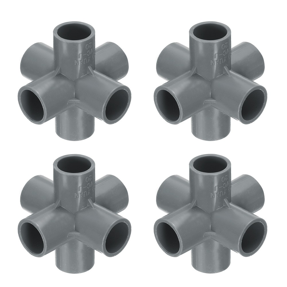 4pcs Tee PVC Fitting 1/2&Prime; 6 Ways Connector Build Grade Pipe Coupling Grey