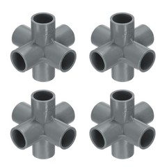 4pcs Tee PVC Fitting 1/2&Prime; 6 Ways Connector Build Grade Pipe Coupling Grey