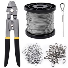 328ft Wire Rope Crimping Tool Kit, 1/16&Prime; Stainless Steel 328ft, Grey,black