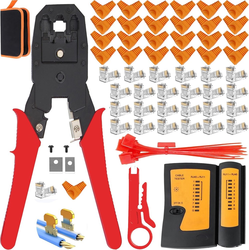 TAIWAIN RJ45 Network Crimp Tool Set CAT5 CAT6 Crimper Wire Stripping Crimping Cu