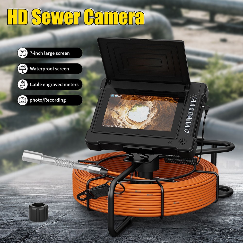 30M Sewer Camera 20X Image Enlarge Drain Pipeline Industrial Endoscope 7inch DVR