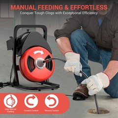 50FTx1/2&Prime; Heavy Duty Drain Cleaner Machine Auto Feed Sewer Snake Auger W/Cutter