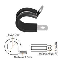 24Pcs 11/16&Prime; Cable Clamp R Shape Stainless Steel Rubber Cushioned Pipe Strap
