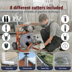 75FT x 1/2 In Drain Cleaner Machine, 2&Prime;-4&Prime; Pipes Auto Feed Electric Drain Auger