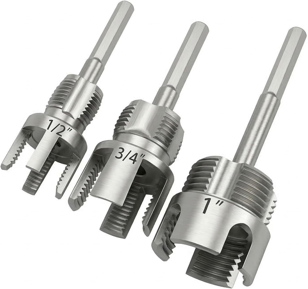 PVC Pipe Threading Tool Kit 3PCS 1/2 3/4 1in Internal External Threader