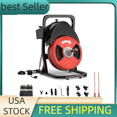 50FTx1/2&Prime; Heavy Duty Drain Cleaner Machine,Auto Feed Sewer Snake Auger W/Cutter