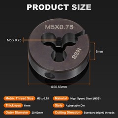 HSS M5 x 0.75 Metric Machine Thread Round Die Right Hand High Speed Steel