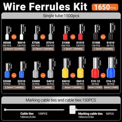 Ferrule Crimper Tool Kit 1650PCS &ndash; Self-Adjusting Ratchet Pliers 4 AWG 28-5 (0.0