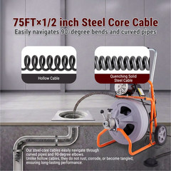 75FT x 1/2 In Drain Cleaner Machine, 2&Prime;-4&Prime; Pipes Auto Feed Electric Drain Auger