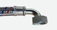 FORAS 1&Prime; (25 mm) braided hose 700 mm, made in Italy, DN18, PN10, 90 degree bend