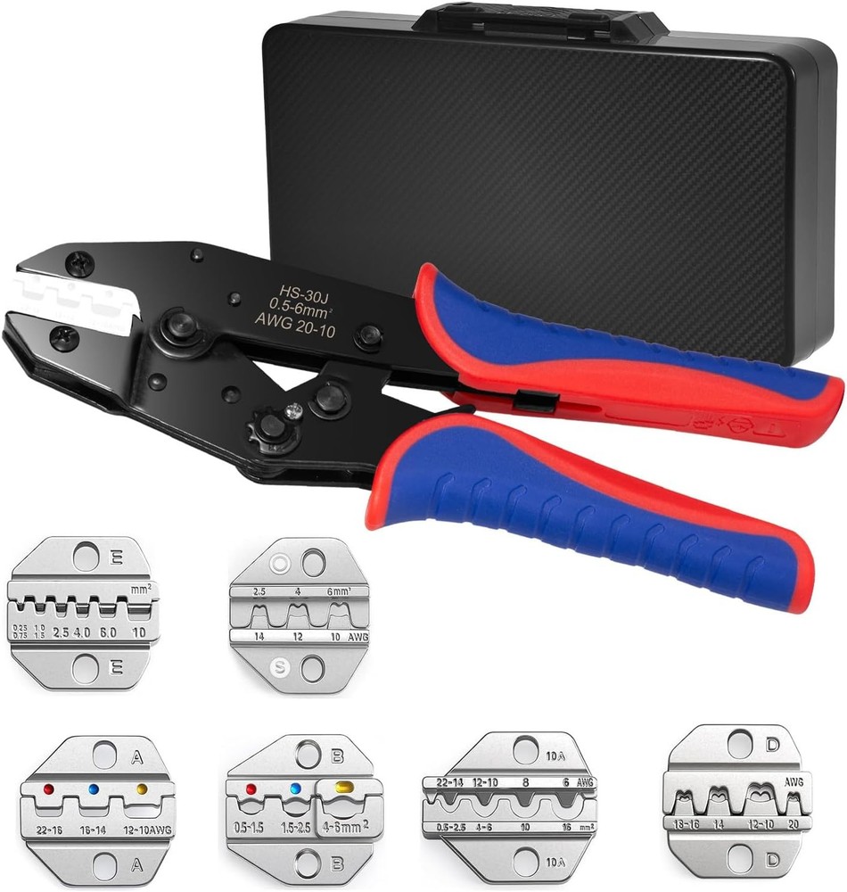Heavy Duty Wire Crimper Set with 6 Replaceable Dies, Ratcheting Tool for Crimpin