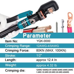 AMZCNC Hydraulic Crimping Tool Battery Cable Crimper 12AWG-4/0AWG 11 Hex Dies